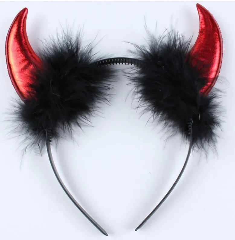 Julhår Hoop Plush Ox Horn Devil pannband Halloween Cosplay Party Props Head Wear Dance Ball Concert Fans Favors3319034