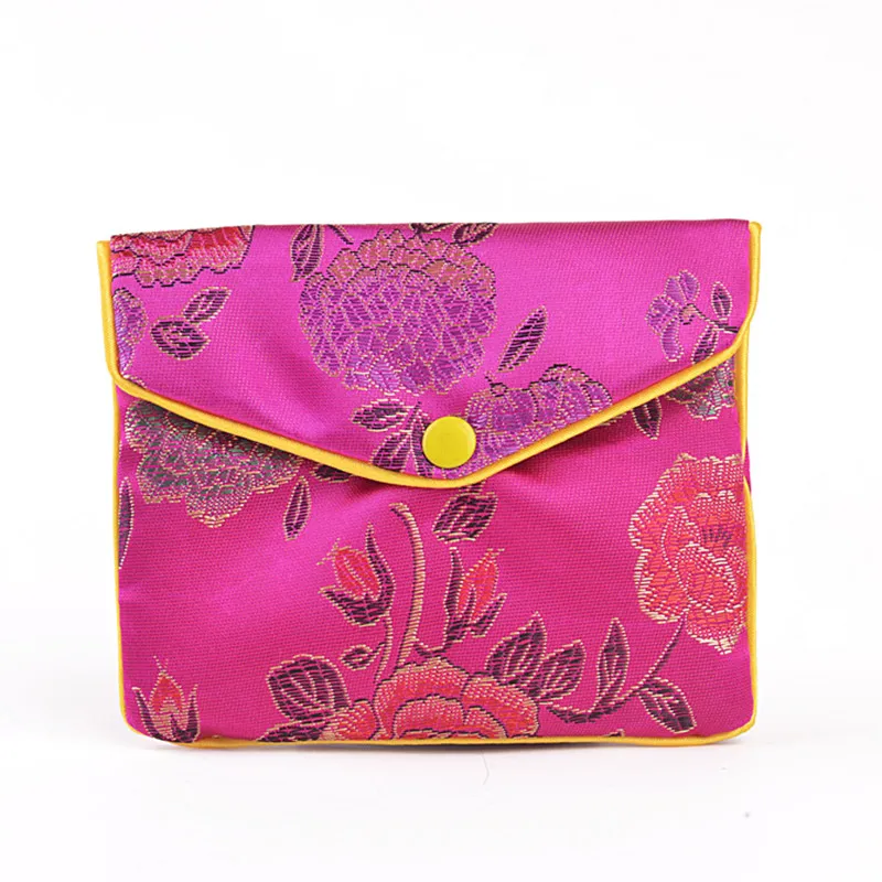 Cheap Small Zipper Silk Fabric Jewelry Pouch Chinese Packaging Mini Coin Bag Women Purse Credit Card Holder Whole 6x8 8x10cm 13103