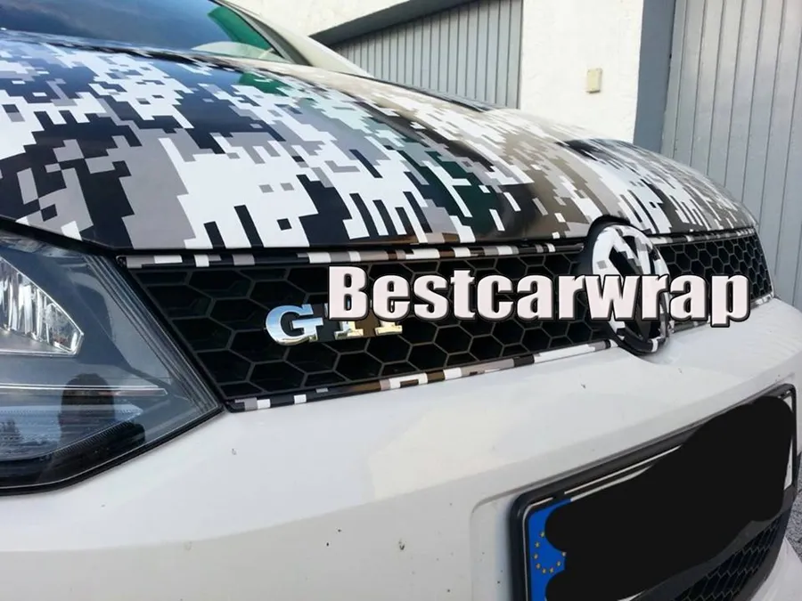 Beyaz Siyah Ubran Dijital Kaplan Camo Vinil Araba Wrap Hava Kabarcık Ücretsiz Piksel Kamuflaj Grafik Araba Sticker Film 1.52x10m / 20m / 30m