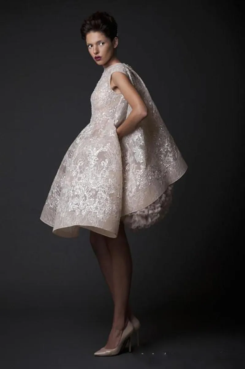 Sleeveless Knee-length Prom Dresses Krikor Jabotian Fashion High Neck Sequin Lace Applique Short Organza Bridal Gowns Custom Made Evening