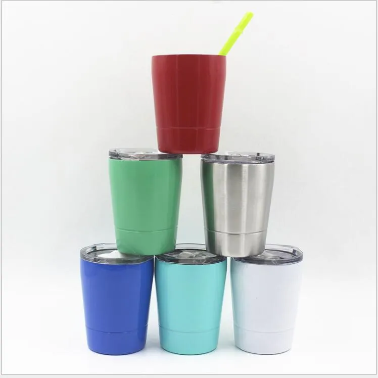 Chritmas Kids Gifts 9oz stainless stleel Insulated Double Wall Kids Tumbler Stainless Steel Wine Tumbler mini Cup with lids straws