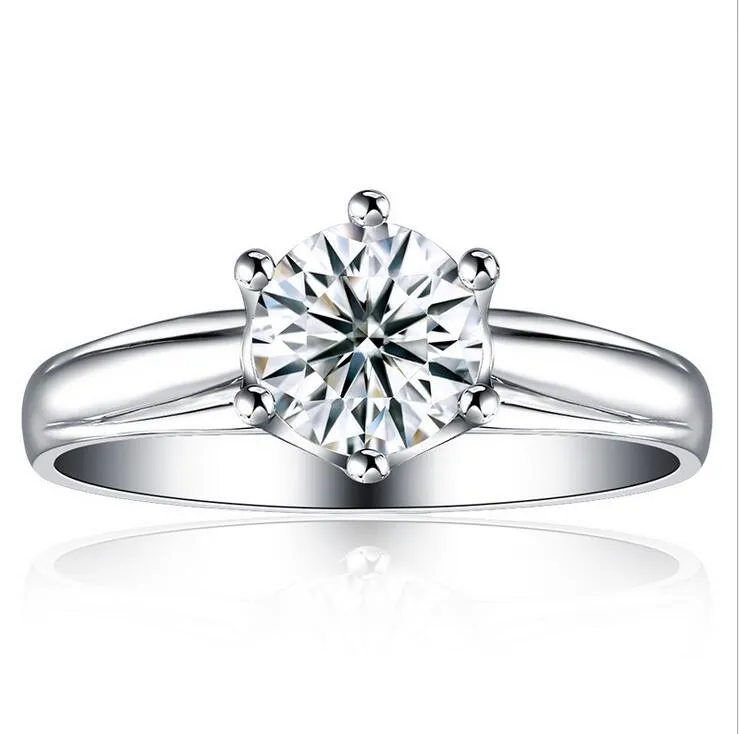 1ct nya kvinnor klassiska lyx smycken 925 sterling silver rund snitt solitaire cz diamant ädelstenar kvinnor bröllop prong band ring present storlek4-9