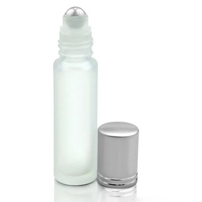 Srebrne pokrywy Frosted Clear Glass Butelki 10 ml Wysokiej Jakości Roll na butelkach z wałkiem SS do pielęgnacji perfumy olejowej