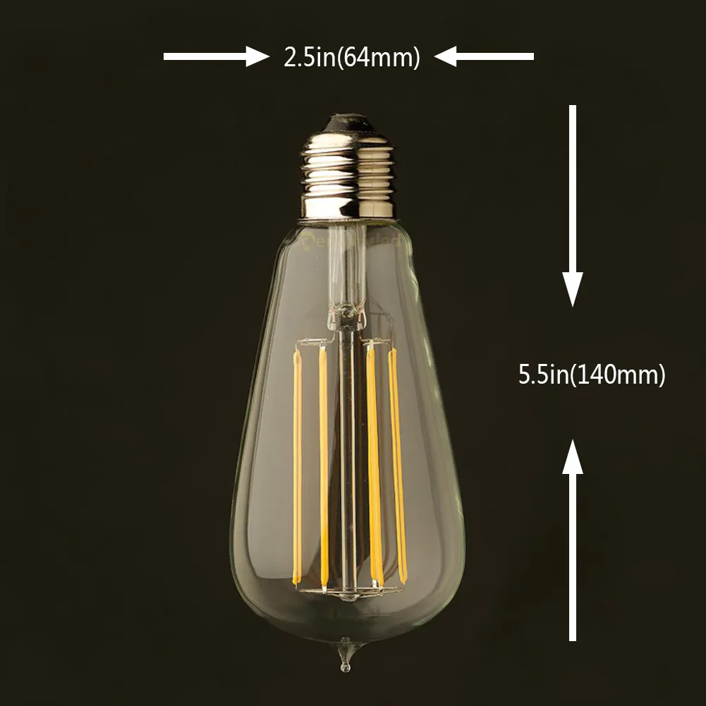 4 W 6 W 2200 K Edison LED largo filamento bombilla Retro ST64 claro estilo decorativo para lámpara colgante E26 E27 Base regulable