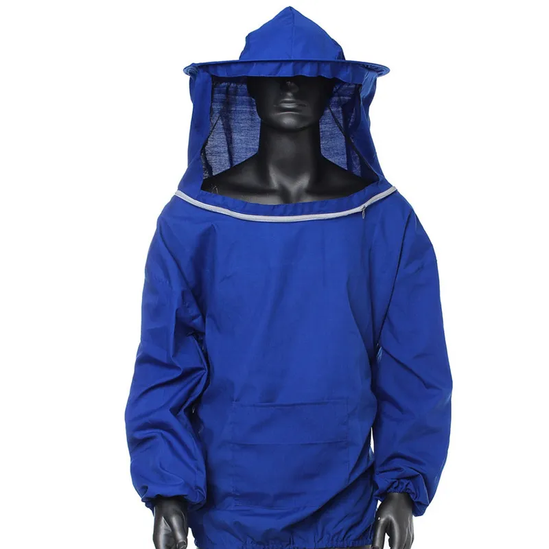 Poliéster Algodão Azul Branco de Proteção Apicultura Jaqueta Véu Vestido Com Chapéu Equipar Blusa de Fato - Bee Coat Terno Roupas