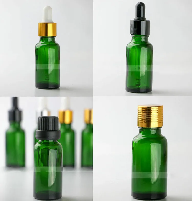 Wholesale 20ml Glass Liquid Pipette Bottles 20 ml Green Eye Dropper Oil Drop Bottles Aromatherapy Packing Bottles 5 Caps to choose