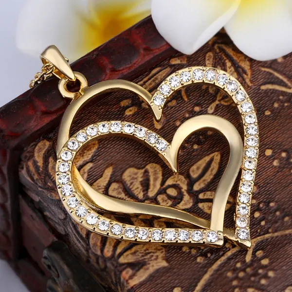 Hot sale brand new 24k 18k yellow gold heart Pendant Necklaces jewelry GN584 hot sale fashion gemstone crystal necklac