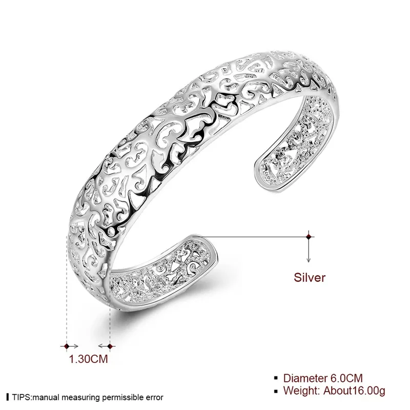 YHAMNI Classic Real 925 Sterling Silver Bracelets & Bangles For Women Fashion Charm Jewelry Open Cuff Bangle B144313P