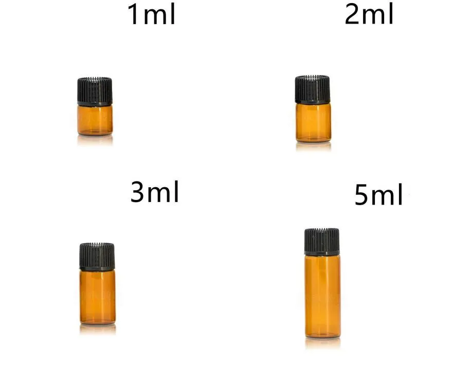 1ML 2ML 3ML 5ML مصغرة العنبر زجاج زجاجة زيت أساسي فتحة المخفض كاب قوارير الزجاج Brwon