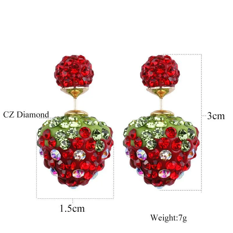 Stud earrings for woman Fashion Silver Plated Jewelry Colorful Crystal Disco Ball Beads Earrings for Wedding Strawberry Earrings