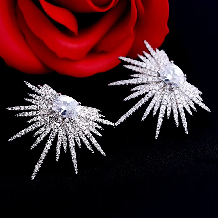 Fashion Emerald Crystals Earrings Silver Rhinestones Flower Stud Earring For Women Bridal Jewelry 2 Colors Wedding Gift For Friend