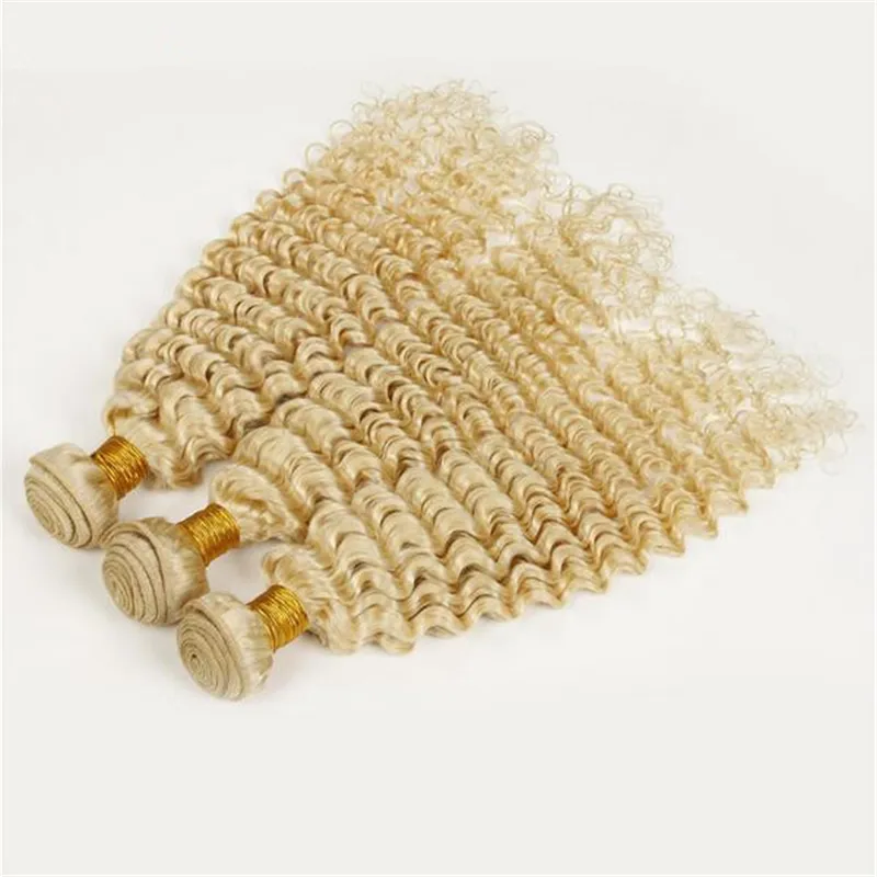 Nouvelle arrivée 9a vague profonde, cheveux blonds ondulés tissés blonds non traités 613 extensions de trame brésilienne de cheveux humains 3 paquets 6441514