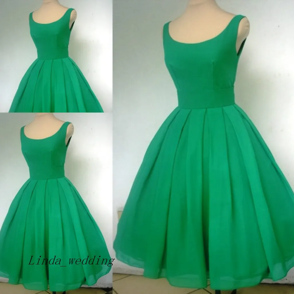 Vintage 1950's korte smaragdgroene cocktailjurk sexy ronde hals chiffon schattige partij prom en homecoming jurk