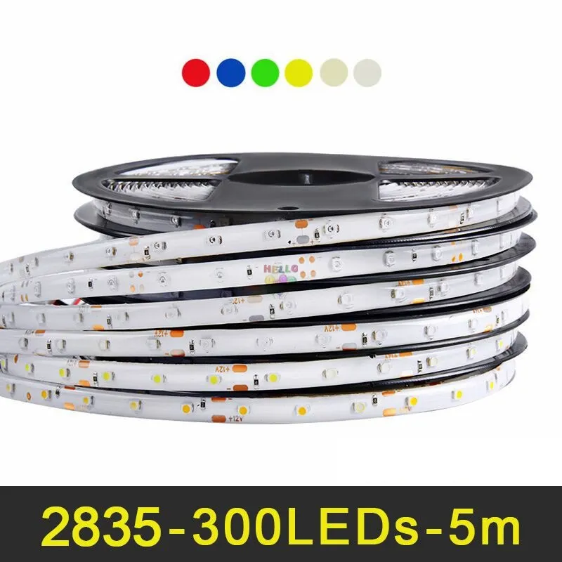 RGB LED tira de luz 5m 60LEDs / m SMD 2835 tira de LED DC 12V IP65 prenda impermeable cinta flexible blanco cálido blanco rojo verde azul amarillo
