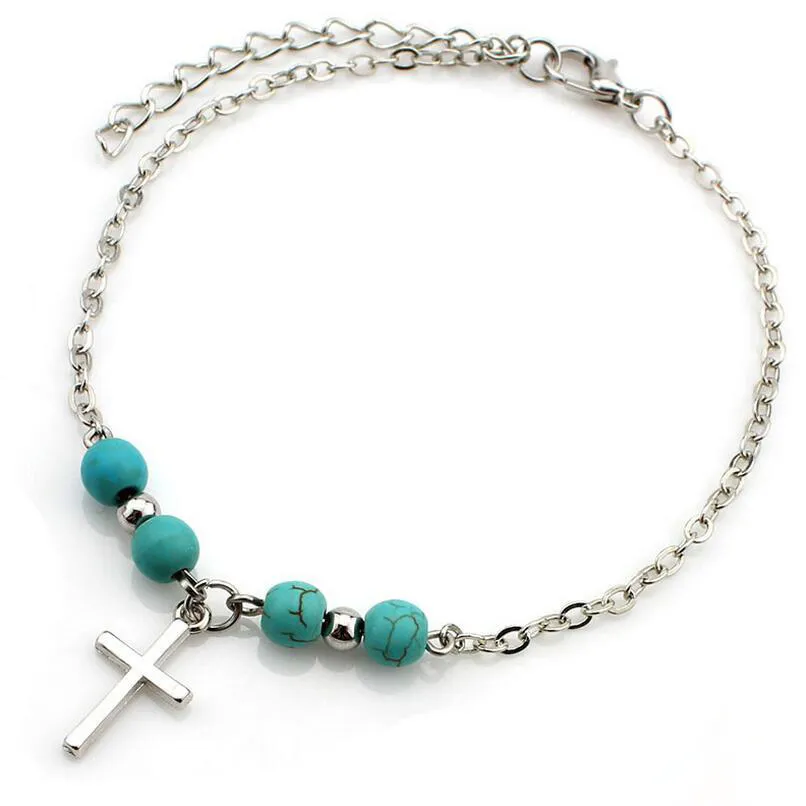 6 Stijlen Bohemian Turquoise Enkelbanden Vrouwen Strand Voet Kettingen Cross Tree Turtles Conch Fatima's Hand Enkelband Voor Dames mode-sieraden