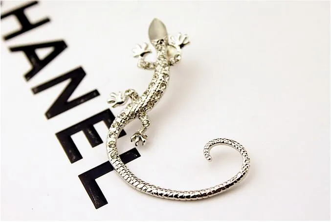 Kolczyki z kolczyki z kolczyki z kolczyki z kolczyki rhinestone złoty posrebrzane jaszczurki kolczyki Super Cute Crystal Clip na kolczyki dla kobiet biżuteria