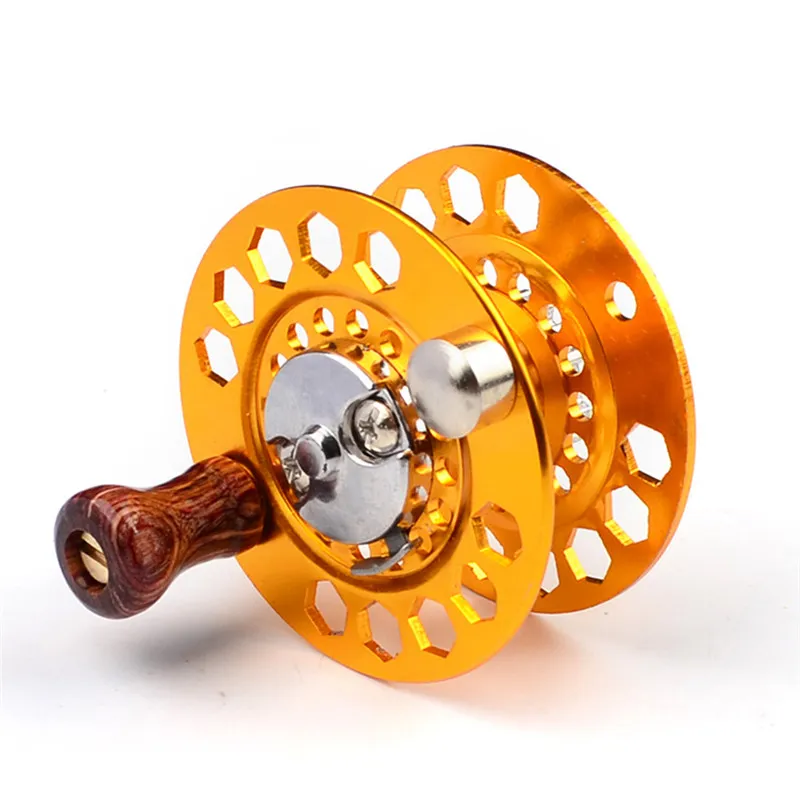 2018 بكرة صيد عالية الجودة مصدرة إلى اليابان Glod Color Fly Reel 34 128G ذبابة الصيد قطرها 60 مم 1295230