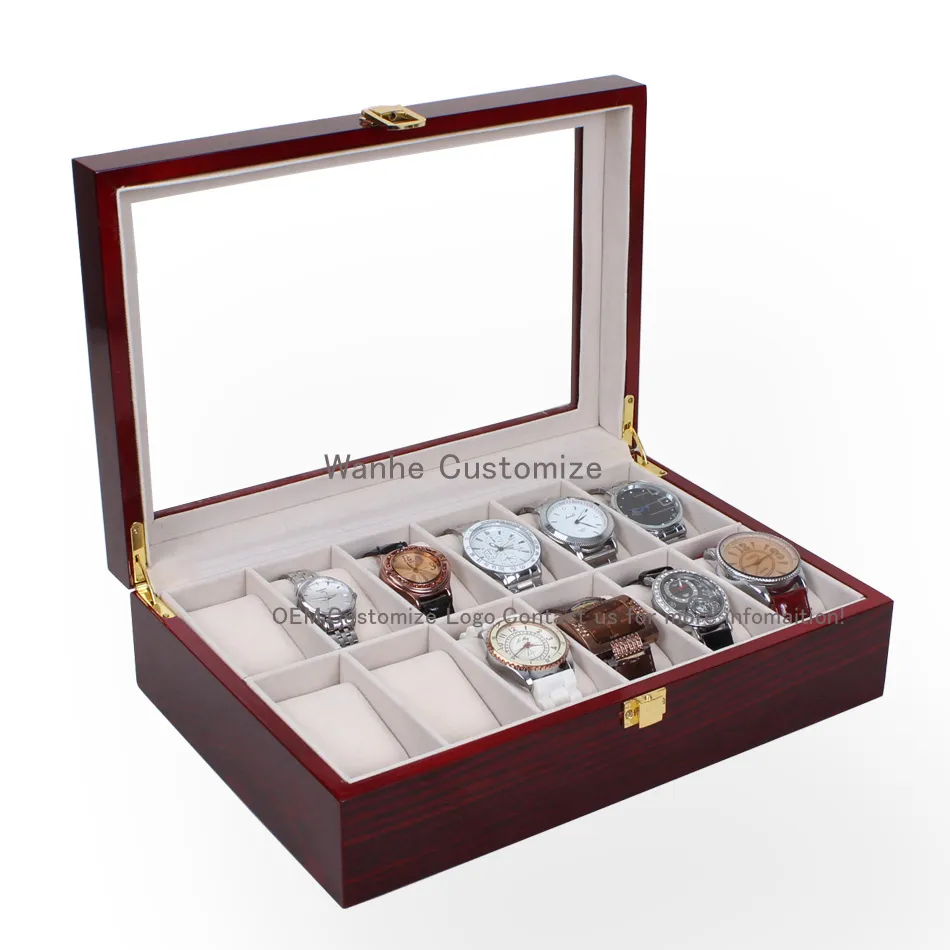 Today's Deal ,Big Discount in DHgate Supply 12 Grids Wood Watch Display Jewelry Case Box Storage Holder Leather, Glass Top Jewelry case