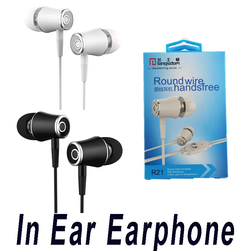 Langsdom R21イヤホンステレオイヤホン付きマイクスーパーベース3.5mm耳イヤホンのeare earphone eatesets小売パッケージとiPhoneサムスン携帯電話