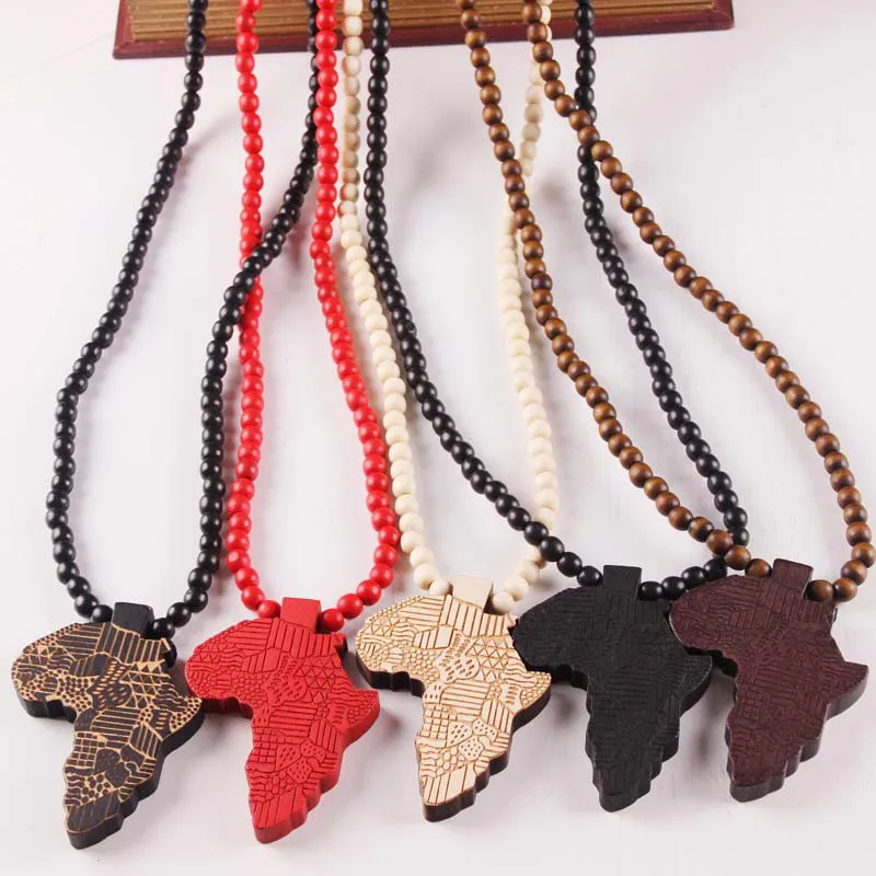 Wholesale and retail 2017 New Africa Map Pendant Good Wood Hip Hop Wooden Fashion Necklace free shipping