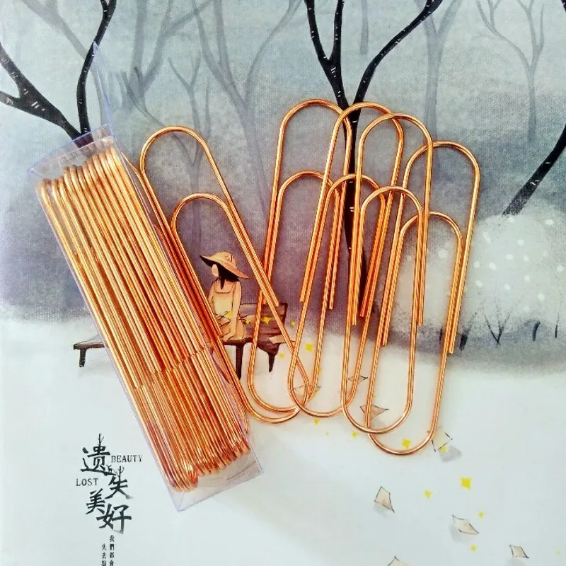 50 PCS Effective Office Supplies Large rose gold Color Clip Bookmark Metal Office Accessories paper Clips Patchwork Clip296c