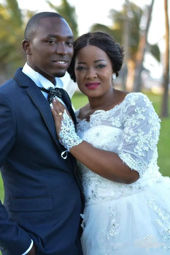 Abiti da sposa Nigeria taglie forti in pizzo Abiti da sposa sudafricani a mezza manica trasparenti Abiti da sposa su misura