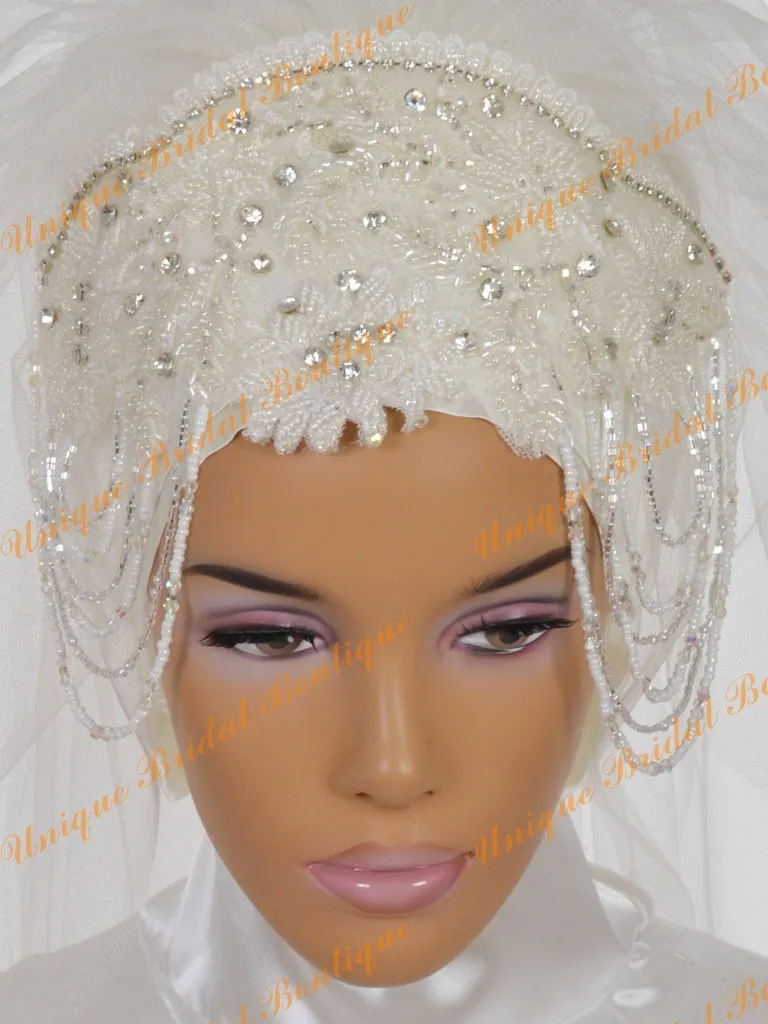 2021 Muzułmańskie welony ślubne z kryształami Dżetów i perły długość łokcia Wedding Bridal Hijab Custom Made