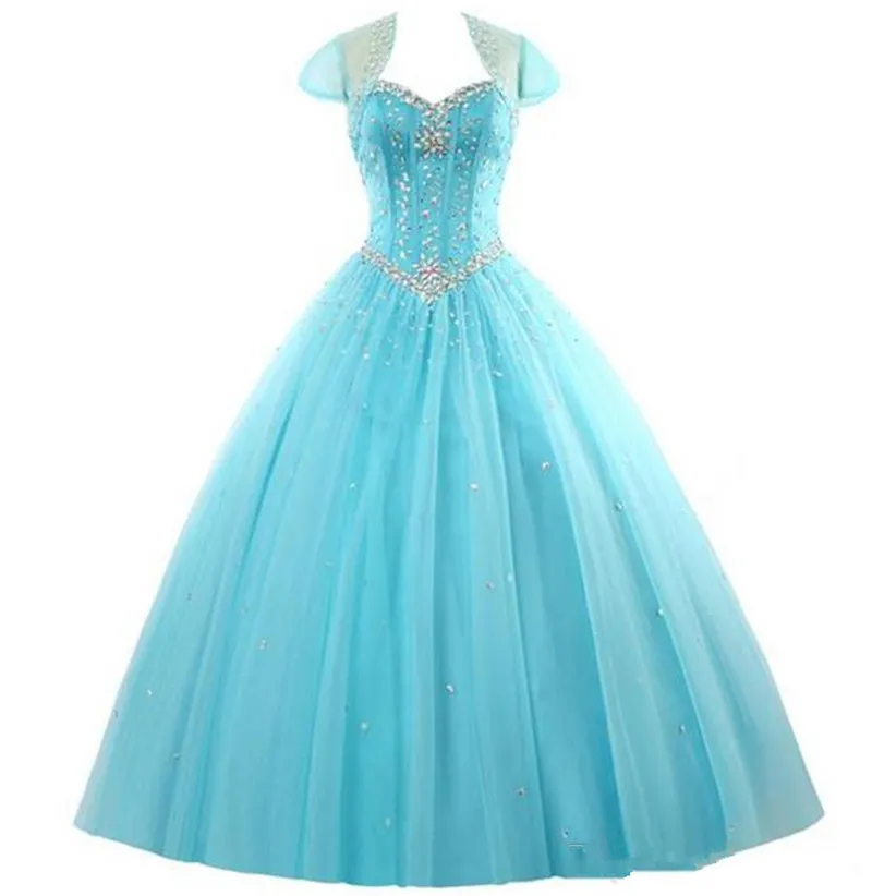 2017 Mode Kristall Ballkleid Quinceanera Kleider mit Perlen Pailletten mit Jacke Plus Size Sweet 16 Kleid Vestido Debütantin Kleider BQ75