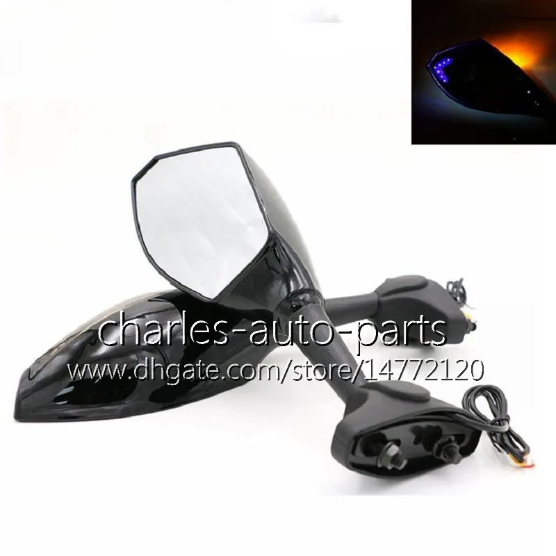 Universal Motorcykel LED Turn Signal Speglar Slå ljusspegel Svart koldioxid LED TURNNING LIGHT FÖR KAWASAKI ZX 250R ZX12R ZX14R 300R EX300