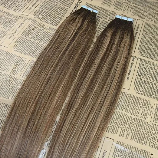 Wholesale -Tape in human hair 16-26inch mix color 4/27 100g/pack straight skin weft hair extension ELIBESS