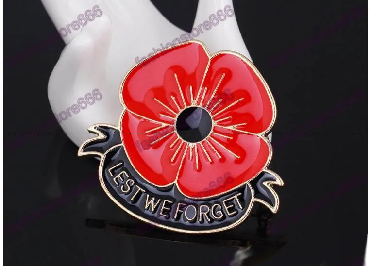 "Lest We Forget" Enamel Red Poppy Brooch Pin Badge Golden Flower brooches pins Remembrance Day Gift for women