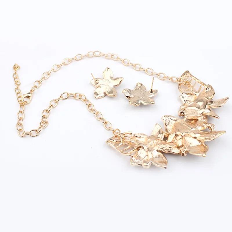 Hot Seling 18K Gold Plated Austrian Crystal Enamel Flower Jewelry Sets Fashion African Necklace and Earring Set for Women DHW254