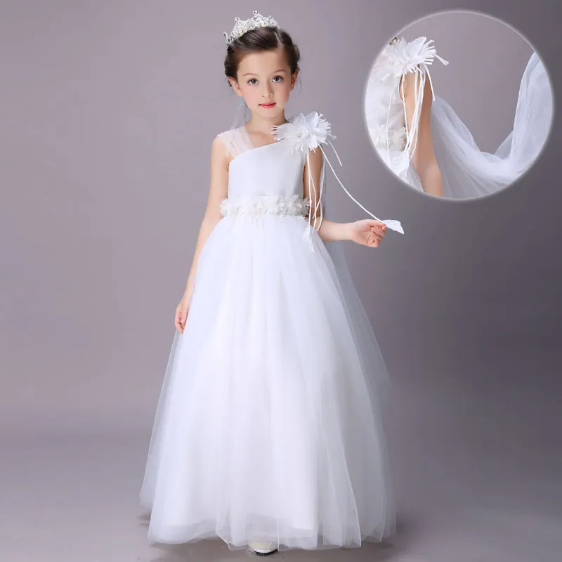 Super Cheap Elegant Girl Wedding Bridesmaid Dresses Summer White Long Tulle Evening Party Princess Costume Lace Teenage Flower Gir4494970