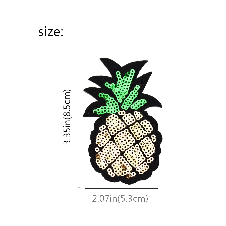 10 Stück Ananas-Pailletten-Aufnäher für Kleidung, zum Aufbügeln, Transfer-Applikation, Obst-Aufnäher für Taschen, Jeans, DIY, zum Aufnähen von Stickerei-Pailletten