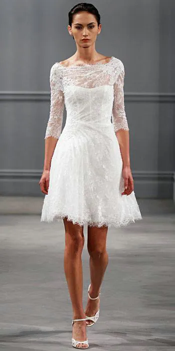 Illusion Short Sleeve Lace Wedding Dresses 2016 Monique Lhuillier ...