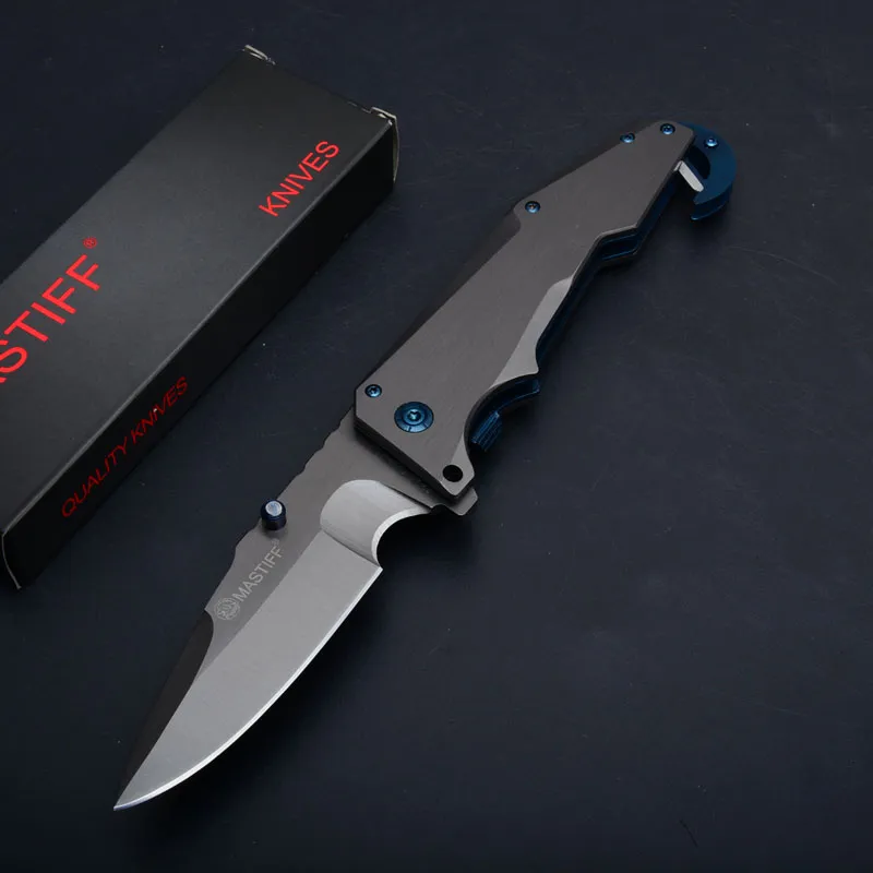 2018 MASTIFF Titanium Tactical Folding Knife 7Cr17Mov 59HRC Clip Outdoor Camping Caça Survival Pocket Knife Gancho Ferramentas EDC Presente de Natal