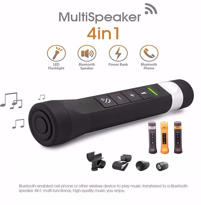 DHL Bike Speaker,4 in 1 Portable Bluetooth Speaker with Bike Mount,2200mAh Power Bank and Outdoor LED Flashlight Torch handsfree for Cycling