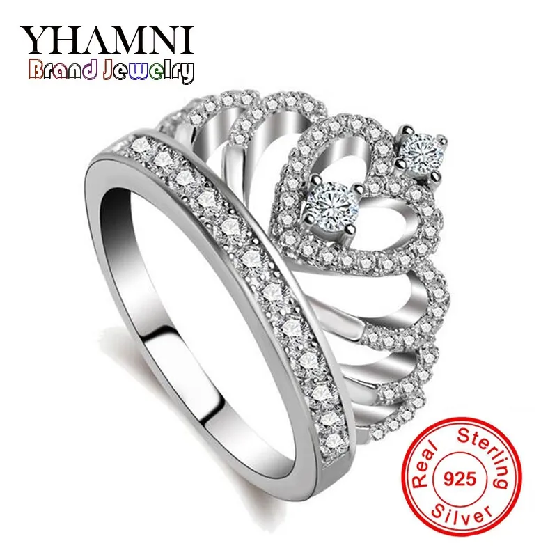 Yhamni Luxury 925 Sterling Silver Rings Princess Queen Crown Engagement Ring Luxury CZ Diamond Autentiska Sterling Silver Smycken Kyra017