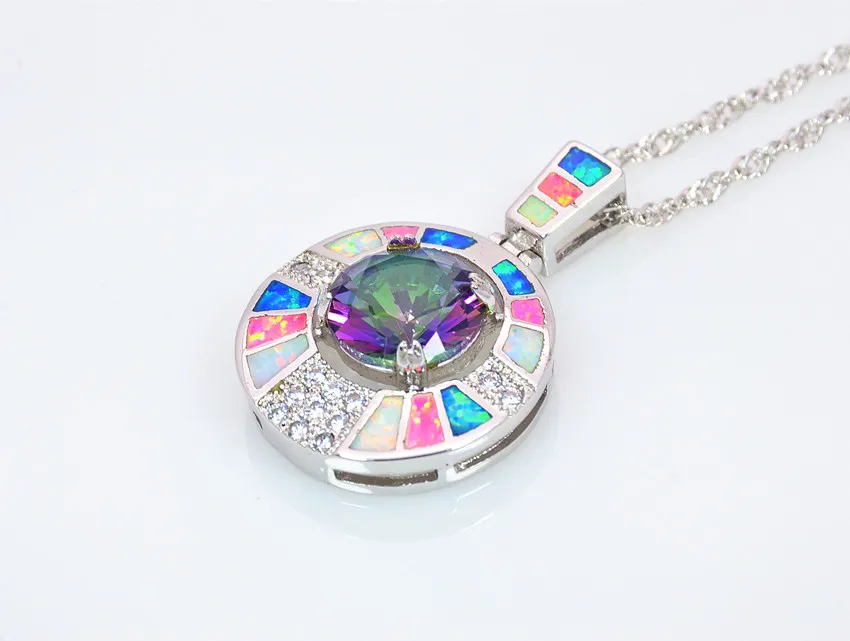 Hele Retail Mode-sieraden Fijne Multi Fire Opal Stone Sterling Sliver Hangers en Ketting Voor Vrouwen PJ170827119192528