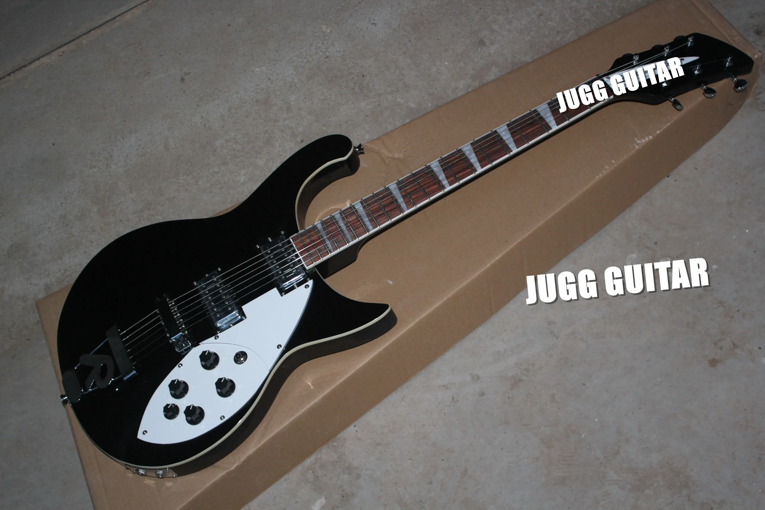 Pearloid 지판 인레이 톱 판매의 정의의 Ricken (610) Jetglo 6 문자열 블랙 일렉트릭 기타 삼각형 어머니