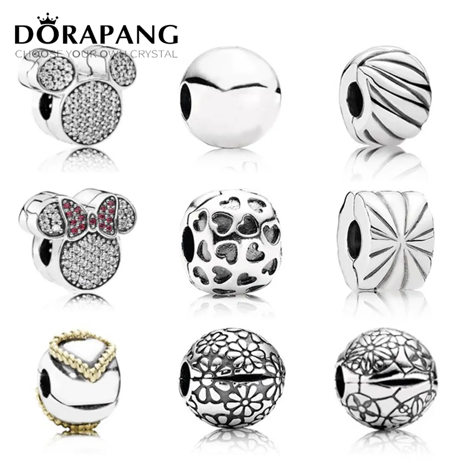 Dorapang 100% 925 Sterling Silver Naprawiono Klamra Bezpieczeństwo Klip Urok Koralik Bransoletka Bransoletka DIY Bangle Fabryka Hurtownie