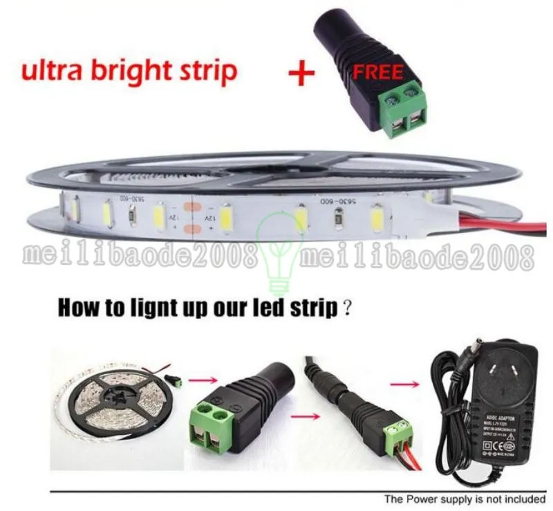 Super ljus 5m 5630 5050 3528 SMD 60LED / M LED STRIP Ljus Vattentät Flexible 300led Cool / Ren / Varm Vit / Röd / Blå / Grön Gratis frakt Myy