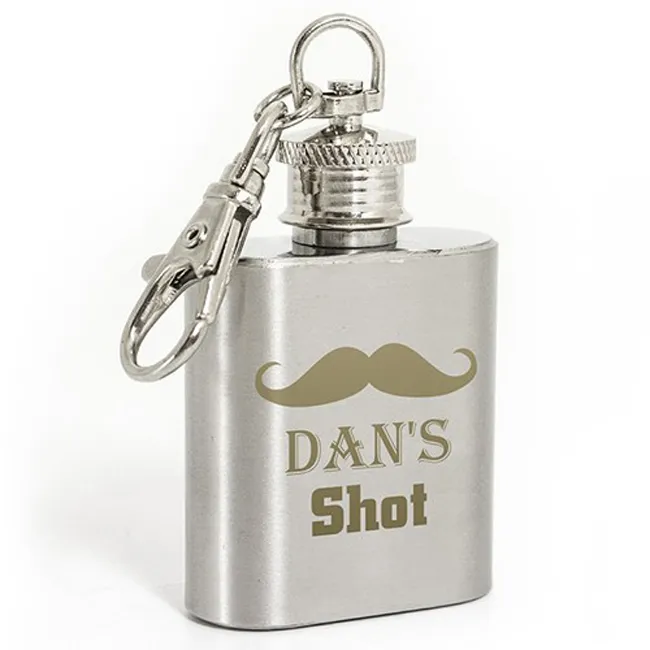 Personalized 1OZ 201 Stainless Steel Mini Pocket Liquor Hip Flask Key Ring Chain 