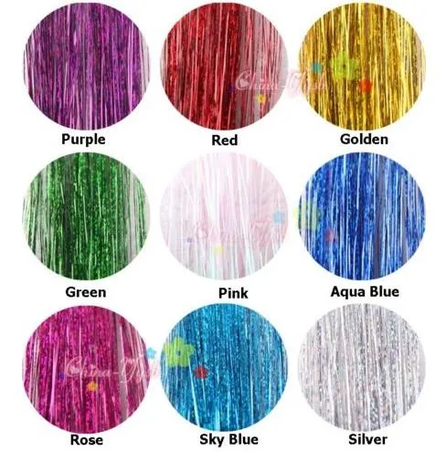 Fashion Colorful Metallic Glitter Tinsel Laser Fibre hair Wig Hair Extension Accessories Hairpiece Clip COS Wig party event Festive Supplies