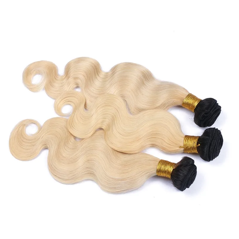 1B / 613 Blonde Ombre Péruvienne Vague de Corps Extensions de Cheveux Humains Noir et Blonde Deux Tons Ombre Péruvienne Vierge Cheveux Weave Bundles 