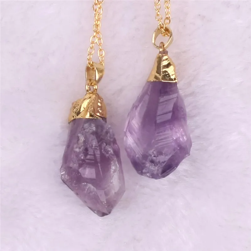 Irregular Handmade Raw Unpolished Amethyst Citrine Crystal Pendant Vintage Gold Plated Quartz Gemstone Necklaces Natural Stone Jewelry Gifts