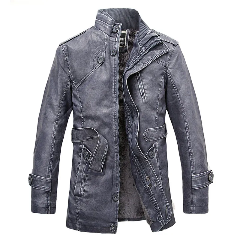 2016 Men's brand PU leather men leather coat men's fleece liner jacket Slim casual men's winter coat black coat