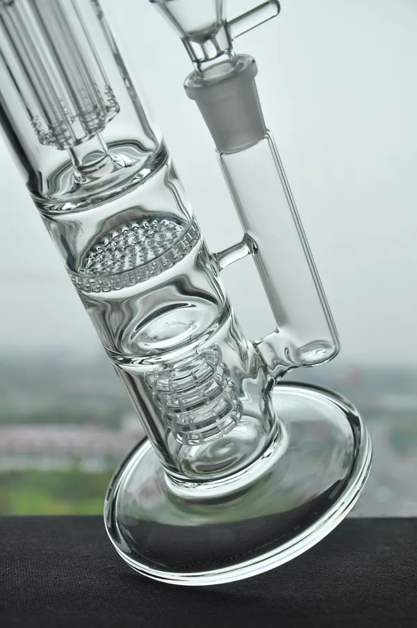 Real image Straight Glass bongs arm tree perc honeycomb and showerhead percolator thick glass Pipe water pipe FUNCTIONAL large pipe