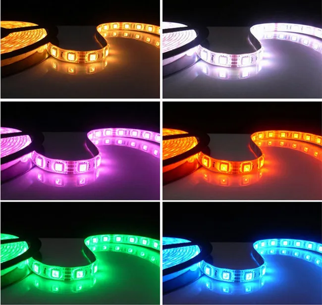 2016安い新しい5mの柔軟なRGB LEDストリップ5050 SMD 5M 300 LEDS IP65防水IRリモートコントローラー+ 5AアダプターLEDライトロール