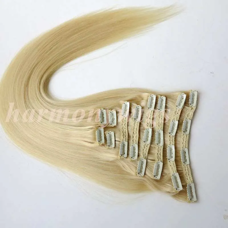 160g Clip in hair Extension human hair #613/Bleach Blonde 20 22inch Straight Brazilian Hair Extensions